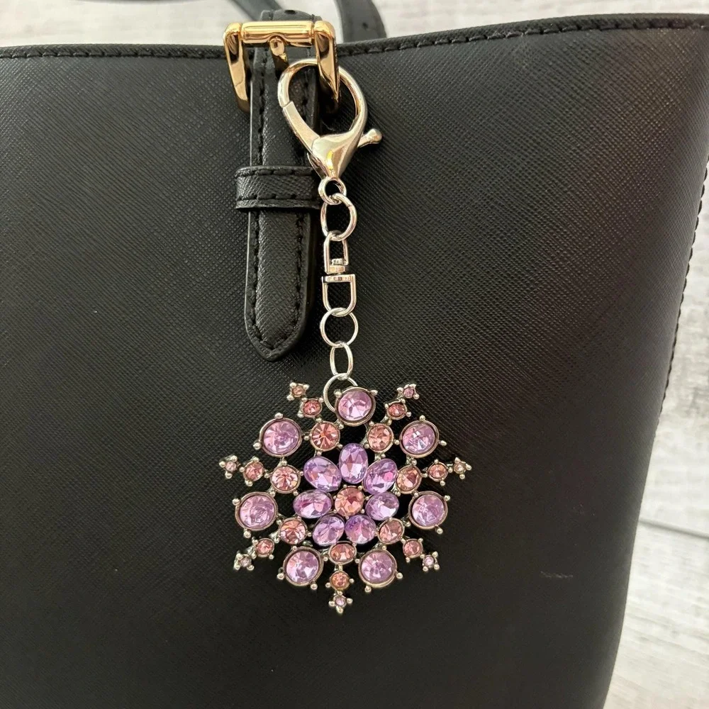 Vintage Purple and‎ Pink Floral Rhinestone Pendant Purse Charm
